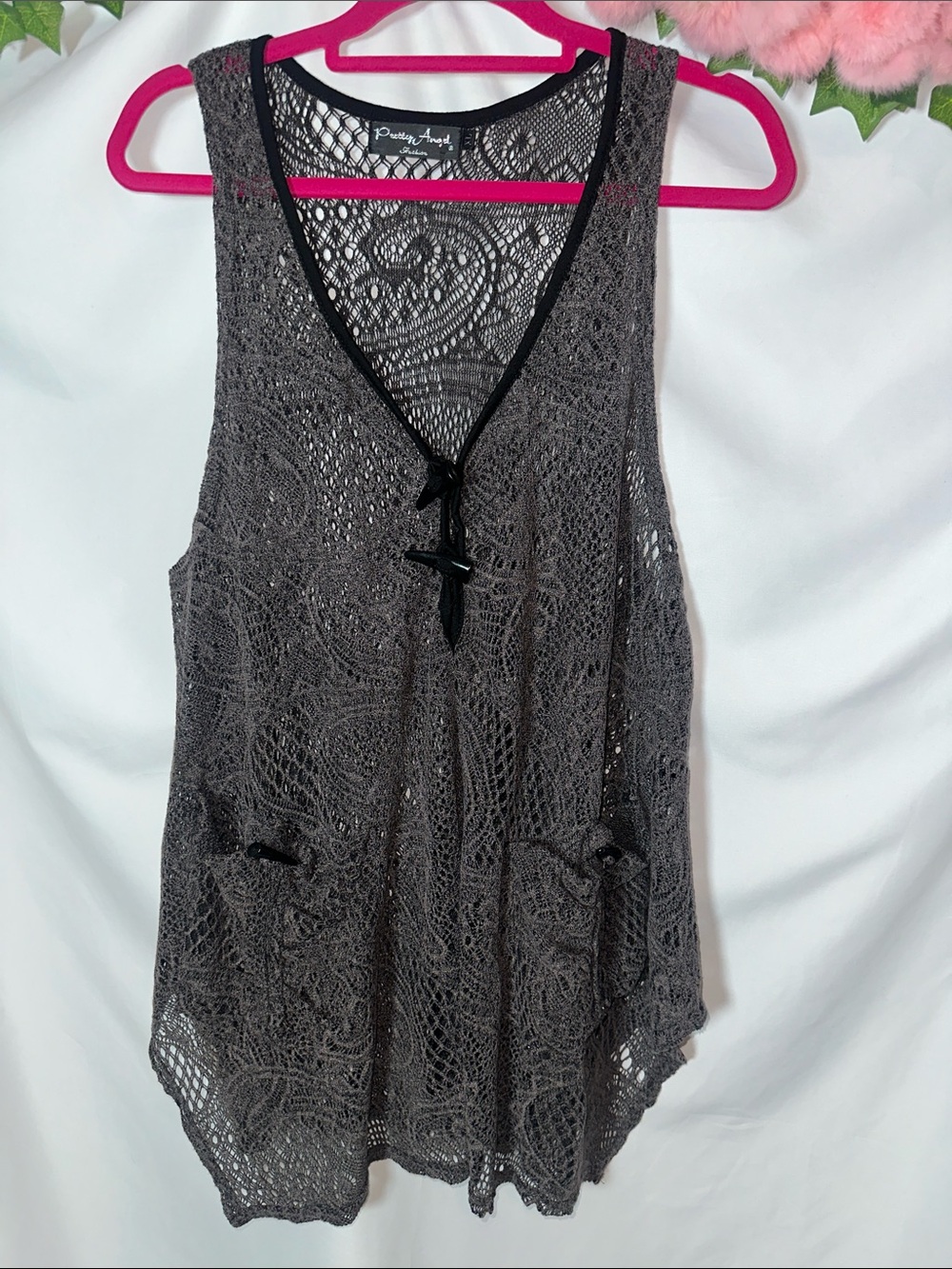 Pretty Angel Lace Vest in Charcoal Gray